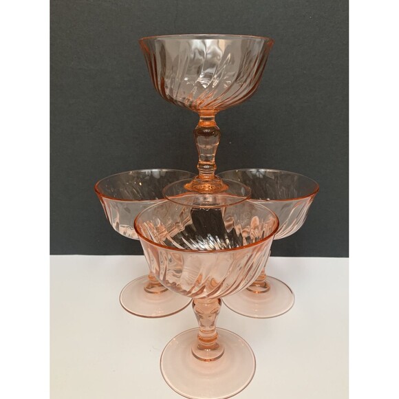 Arcoroc France Dessert Sherbet Cups Pink Luminarc Rosaline Swirl Set of 4 - Picture 1 of 6